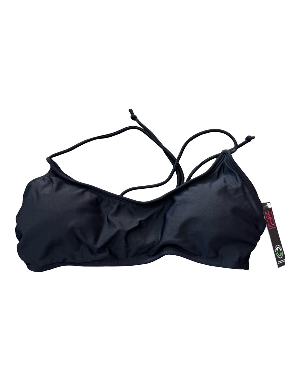 NOBO Black Ruched Halter String Tie Bikini Top NWT Size L Recycled